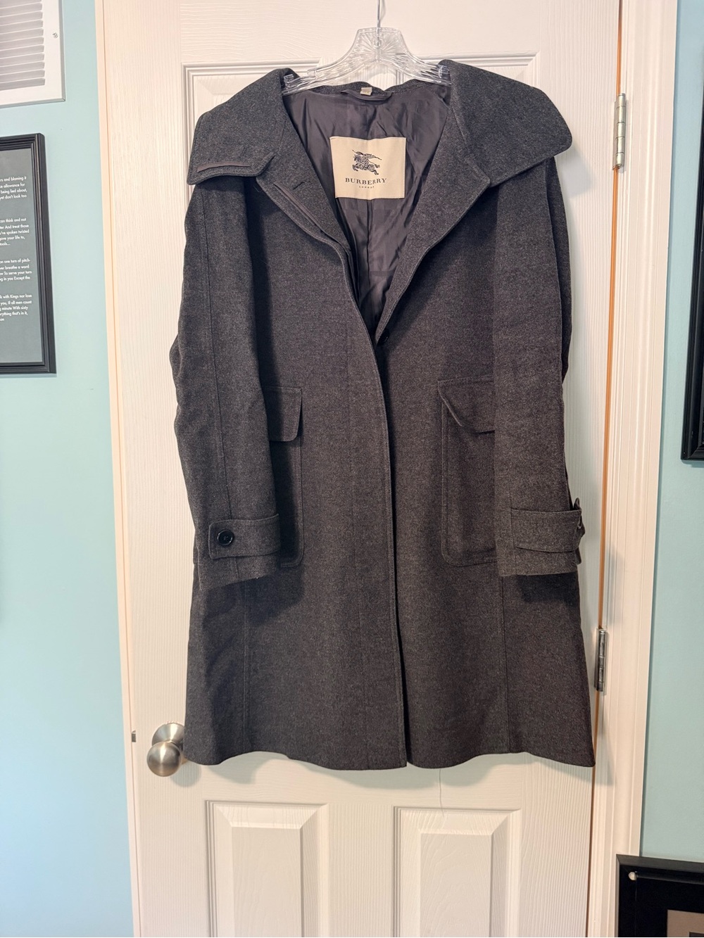 Burberry Womens Dark Gray Wool Blend Long Coat - Classic Collar - Picture 7 of 8